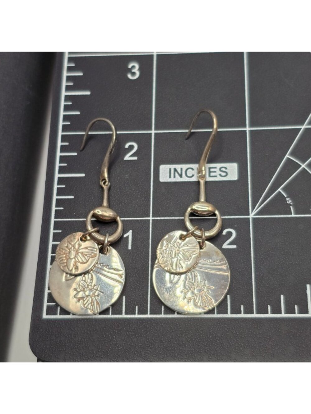 Gucci Metal Horsebit Bee Drop Earrings 2" Fashion Runway Collection - Picture 9 of 9